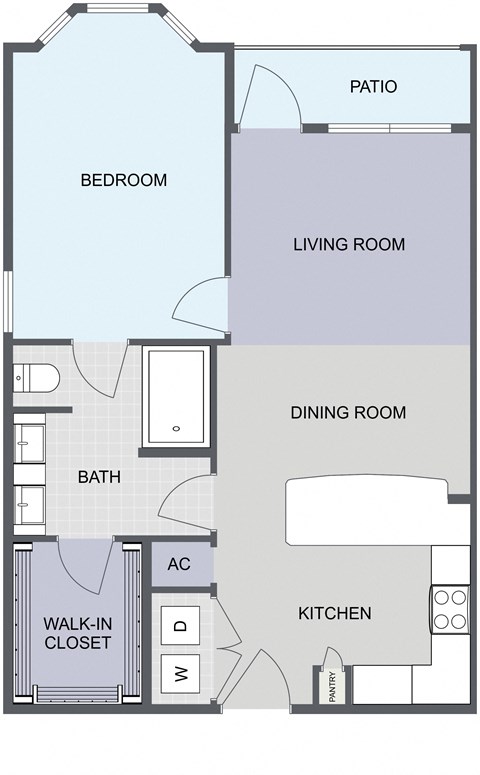 Floor plan for 1 bed, 1 bath, 754 sqft